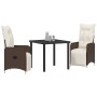 Conjunto de Comedor de Jardín con cojín 3 pcs Marrón Poliratán