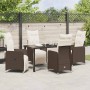 Conjunto de Comedor de Jardín con cojín 5 pcs Marrón Poliratán