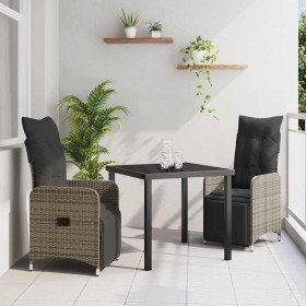 Conjunto de Comedor de Jardín con cojín 3 pcs Gris Poliratán
