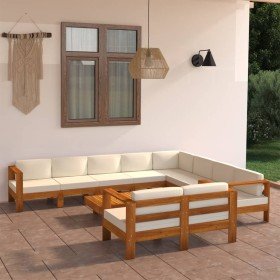 Conjunto de jardín de 10 piezas con cojines, 100 x 60 cm, madera de acacia en Conjuntos de jardín | Comprar online en Foro24