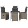 Conjunto de Comedor de Jardín con cojín 5 pcs Gris Poliratán