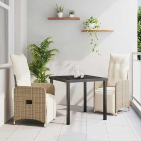 Conjunto de Comedor de Jardín con cojín 3 pcs Beige Poliratán