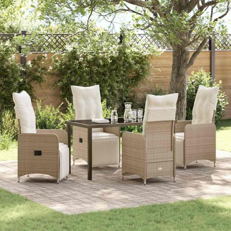Conjunto de Comedor de Jardín con cojín 5 pcs Beige Poliratán