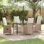 Conjunto de Comedor de Jardín con cojín 5 pcs Beige Poliratán