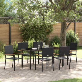 Conjunto de Comedor de Jardín 7 pcs Negro Poliratán