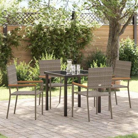 Conjunto de Comedor de Jardín 5 pcs Gris Poliratán