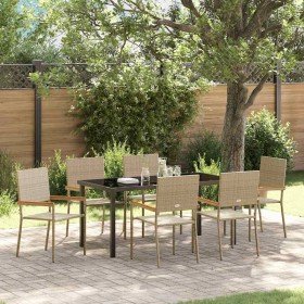 Conjunto de Comedor de Jardín 7 pcs Beige Poliratán