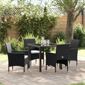Conjunto de Comedor de Jardín con cojín 5 pcs Negro Poliratán