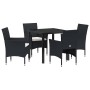 Conjunto de Comedor de Jardín con cojín 5 pcs Negro Poliratán