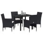 Conjunto de Comedor de Jardín con cojín 5 pcs Negro Poliratán
