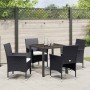 Conjunto de Comedor de Jardín con cojín 5 pcs Negro Poliratán
