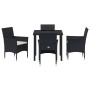 Conjunto de Comedor de Jardín con cojín 5 pcs Negro Poliratán
