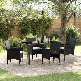 Conjunto de Comedor de Jardín con cojín 5 pcs Negro Poliratán