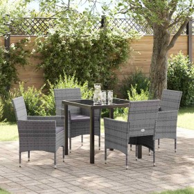 Conjunto de Comedor de Jardín con cojín 5 pcs Gris Poliratán