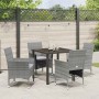 Conjunto de Comedor de Jardín con cojín 5 pcs Gris Poliratán