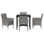 Conjunto de Comedor de Jardín con cojín 5 pcs Gris Poliratán