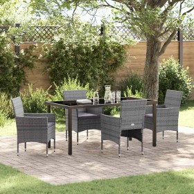 Conjunto de Comedor de Jardín con cojín 5 pcs Gris Poliratán