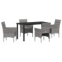 Conjunto de Comedor de Jardín con cojín 5 pcs Gris Poliratán