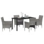 Conjunto de Comedor de Jardín con cojín 5 pcs Gris Poliratán