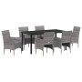 Conjunto de Comedor de Jardín con cojín 7 pcs Gris Poliratán