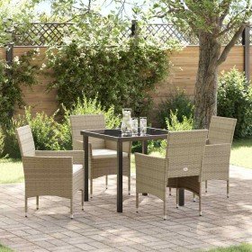 Conjunto de Comedor de Jardín con cojín 5 pcs Beige Poliratán
