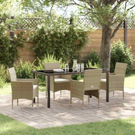 Conjunto de Comedor de Jardín con cojín 5 pcs Beige Poliratán