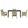 Conjunto de Comedor de Jardín con cojín 5 pcs Beige Poliratán