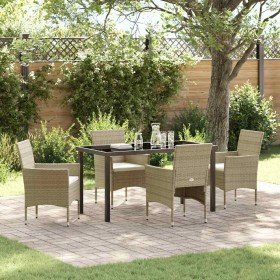 Conjunto de Comedor de Jardín con cojín 5 pcs Beige Poliratán