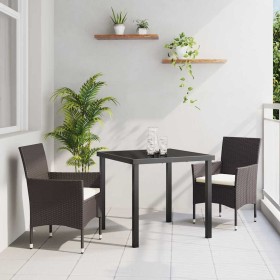 Conjunto de Comedor de Jardín con cojín 3 pcs Marrón Poliratán