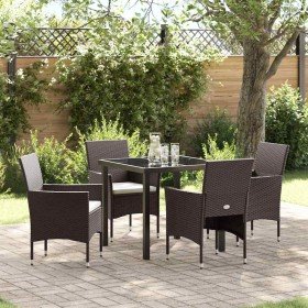 Conjunto de Comedor de Jardín con cojín 5 pcs Marrón Poliratán