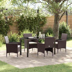 Conjunto de Comedor de Jardín con cojín 5 pcs Marrón Poliratán