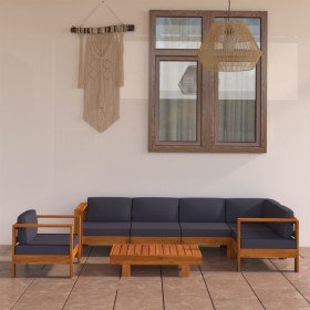 Muebles de jardín 7 pzas con cojines gris oscuro madera acacia