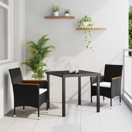 Conjunto de Comedor de Jardín con cojín 3 pcs Negro Poliratán en Conjuntos de jardín | Comprar online en Foro24