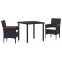 Conjunto de Comedor de Jardín con cojín 3 pcs Negro Poliratán