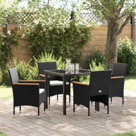 Conjunto de Comedor de Jardín con cojín 5 pcs Negro Poliratán Conjunto de Comedor de Jardín con cojín 5 pcs Negro Poliratán
