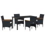 Conjunto de Comedor de Jardín con cojín 5 pcs Negro Poliratán