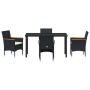 Conjunto de Comedor de Jardín con cojín 5 pcs Negro Poliratán