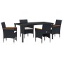 Conjunto de Comedor de Jardín con cojín 5 pcs Negro Poliratán