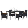 Conjunto de Comedor de Jardín con cojín 5 pcs Negro Poliratán