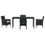 Conjunto de Comedor de Jardín con cojín 5 pcs Negro Poliratán