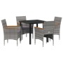 Conjunto de Comedor de Jardín con cojín 5 pcs Gris Poliratán