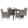 Conjunto de Comedor de Jardín con cojín 5 pcs Gris Poliratán