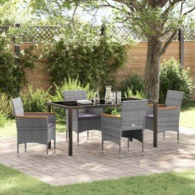 Conjunto de Comedor de Jardín con cojín 5 pcs Gris Poliratán Conjunto de Comedor de Jardín con cojín 5 pcs Gris Poliratán
