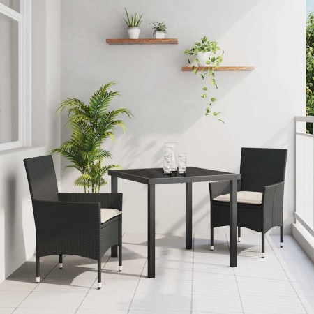 Conjunto de Comedor de Jardín con cojín 3 pcs Negro Poliratán