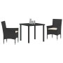 Conjunto de Comedor de Jardín con cojín 3 pcs Negro Poliratán