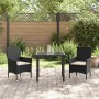 Conjunto de Comedor de Jardín con cojín 3 pcs Negro Poliratán