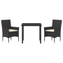 Conjunto de Comedor de Jardín con cojín 3 pcs Negro Poliratán