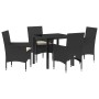 Conjunto de Comedor de Jardín con cojín 5 pcs Negro Poliratán