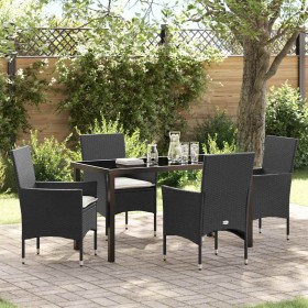 Conjunto de Comedor de Jardín con cojín 5 pcs Negro Poliratán