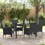 Conjunto de Comedor de Jardín con cojín 5 pcs Negro Poliratán